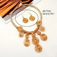 1 Bộ Của Vintage Bohemian Hình học Nói quá Thủ công Đồ trang sức Dây chuyền Và Bộ bông tai - Vàng - Xem 6