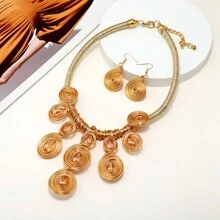 1 Bộ Của Vintage Bohemian Hình học Nói quá Thủ công Đồ trang sức Dây chuyền Và Bộ bông tai - Vàng - Xem 3