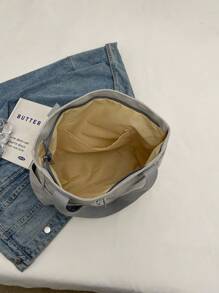 时尚大容量帆布纯色手提包，适合读书周的学院风书包 - 灰色 - 查看 9