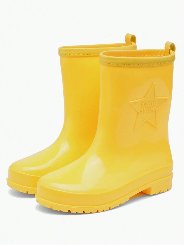 1 Pair Women's Mid-Calf Lightweight Rain Boots, PVC One-Piece Molded Galoshes, Garden Water Shoes, Plastic Overshoes, Yellow Rain Boots