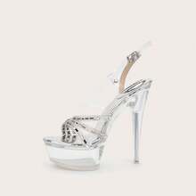 Shining Women Platform Candy Colors Rhinestones Multy Bands Ankle Strap High Heel Sandals Charming Catwalk And Club Dancing Heels Silvery - Silver - View 6
