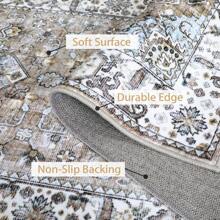 Boho Chic Washable Area Rug Washable Rug Vintage Soft Floral Distressed Print Carpet Non-Slip Non-Shedding Low-Pile Throw Thin Bedroom Rugs For Living Room Dining Room - Màu Khaki - Xem 4
