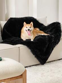 Waterproof Dog Blankets For Dogs - Calming Cat Blanket For Couch Protector Washable, Long Fau X Fur Pet Blanket For Puppy, Reversible Furniture Protection - 黑色 - 查看 4