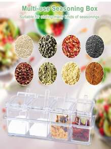 Especiero Hierbas 4 en 1 Organizador Cocina, Especiero acrílico 4 piezas con cuchar, Caja de condimentos transparente, 4 piezas de contenedores de almacenamiento de condimentos, frascos para especias con tapa y cuchara, Especiero acrílico 4 piezas con cuchara - transparente - Ver 4