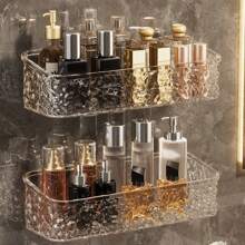 1 Pièce Rack De Rangement De Salle De Bain À Motif De Glacier; Lavabo Sans Perforation Monté Sur Le Mur; Organisateur De Dessus De Table De Lavabo
