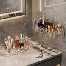 1 Pièce Rack De Rangement De Salle De Bain À Motif De Glacier; Lavabo Sans Perforation Monté Sur Le Mur; Organisateur De Dessus De Table De Lavabo