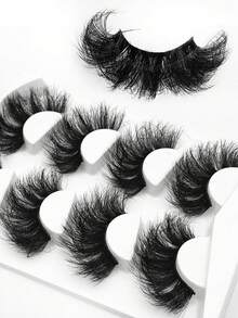 Asiteo 4 Pairs 25mm 9D Faux Mink Lashes Bulk Russian Volume Fluffy Natural False Eyelashes Thick Dramatic Faux Mink Eyelashes - 黑色 - 查看 4