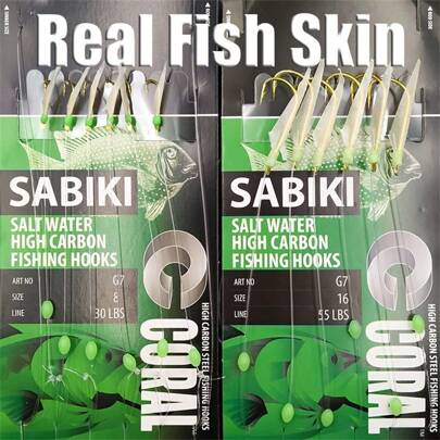 1pc Sabiki Fish Skin Bait Rigs High Carbon Hook With Luminous Glow Bead For Saltwater And Freshwater Fishing Green Color