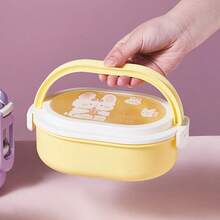 Cute Cartoon Rabbit Lunch Box For Kids With Handle, Bento Box With Divided Compartments For Fruit And Meal - Yellow - View 4