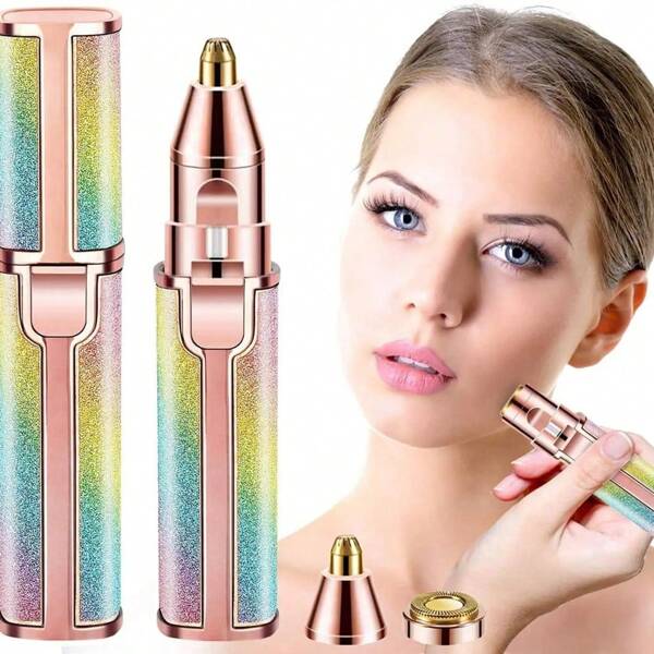 Recortadora de cejas eléctrica y removedor de vello facial con forma de lápiz labial 2 en 1, recargable por USB, diseño portátil para mujeres