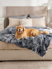 Waterproof Dog Blankets For Dogs - Calming Cat Blanket For Couch Protector Washable, Long Fau X Fur Pet Blanket For Puppy, Reversible Furniture Protection - Tie-dye Grey - 查看 4
