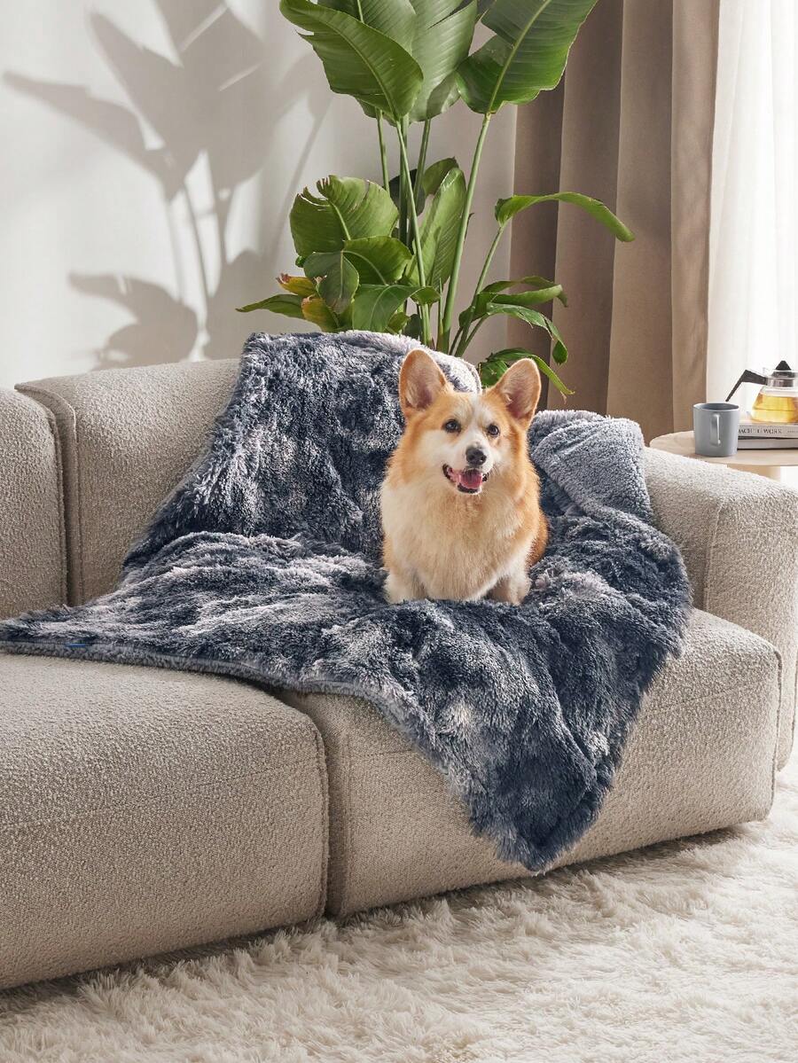 Waterproof Dog Blankets For Dogs - Calming Cat Blanket For Couch Protector Washable, Long Fau X Fur Pet Blanket For Puppy, Reversible Furniture Protection - Tie-dye Grey - 查看 1