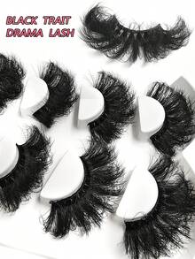 Asiteo 4 Pairs Fluffy Faux Mink Lashes 25mm Lashes Dramatic Thick Volume Natural Eyelashes Make Up Eye Lashes - 黑色 - 查看 2