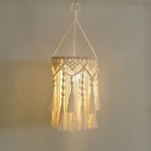 1 pieza Lámpara colgante decorativa tejida a mano de estilo bohemio - Bombilla no incluida, decoración para el hogar, decoración de habitación, decoración de pared - marfil - Ver 6