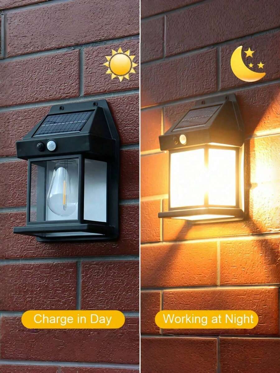 1/2pcs Solar Sensor Outdoor Wall Light, Waterproof Tungsten Light, Sensor Garden Villa Lighting Lamp