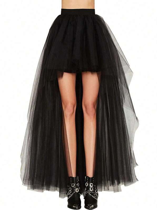 1pc Ladies' Colorful Tulle Tutu Skirt With High-Low Hem & Puffy Design Halloween