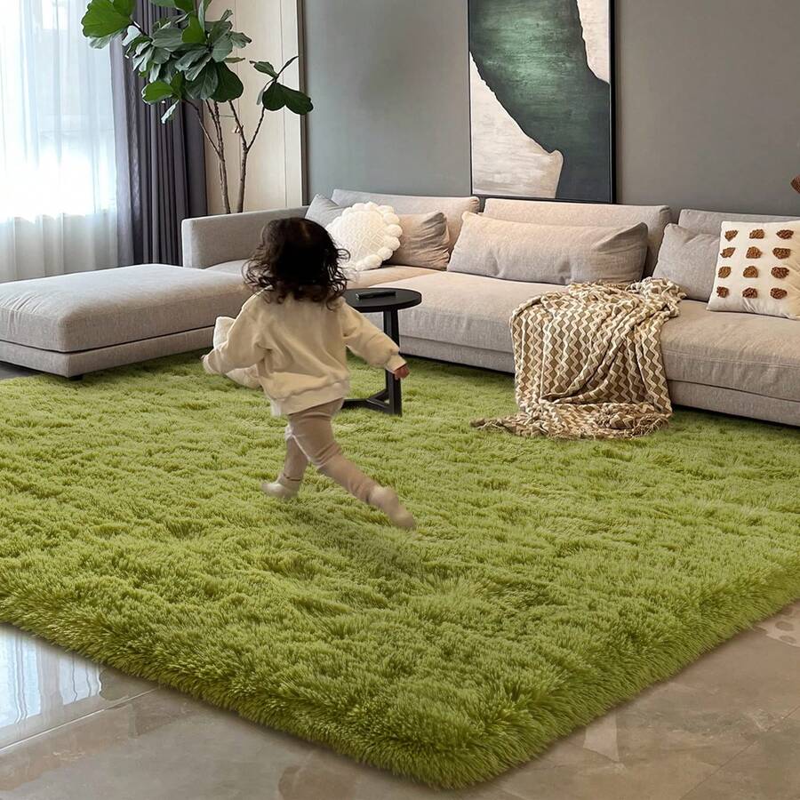 Available In A Variety Of Sizes And Colors Luxury Fluffy Area Rug Modern Shag Rugs For Bedroom Living Room, Super Soft And Comfy Carpet - 草綠色 - 查看 1