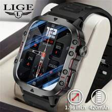 LIGE Smart Watch 1.96 Inch Large Screen 420 MAh Large Battery Super Long Battery Life Wireless Calls Voice Assistant 100+ Sports Modes Weather Sleep Monitoring Sedentary Reminder Remote Photo Taking Female Menstrual Cycle Reminder