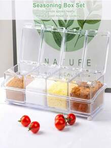 4 Pieces Acrylic Spice Rack With Spoon, Transparent Condiment Box, 4 Pieces Condiment Storage Containers, Spice Jars With Lid And Spoon, 4 Pieces Acrylic Spice Rack With Spoon - Clear - View 4