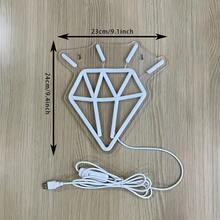 1PC Diamond Shape Backboard Diamond Led Neon Light Used For Gifts Room Party Wedding Decoration Powered By USB - White - View 3