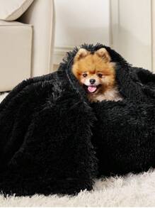 Waterproof Dog Blankets For Dogs - Calming Cat Blanket For Couch Protector Washable, Long Fau X Fur Pet Blanket For Puppy, Reversible Furniture Protection - 黑色 - 查看 7