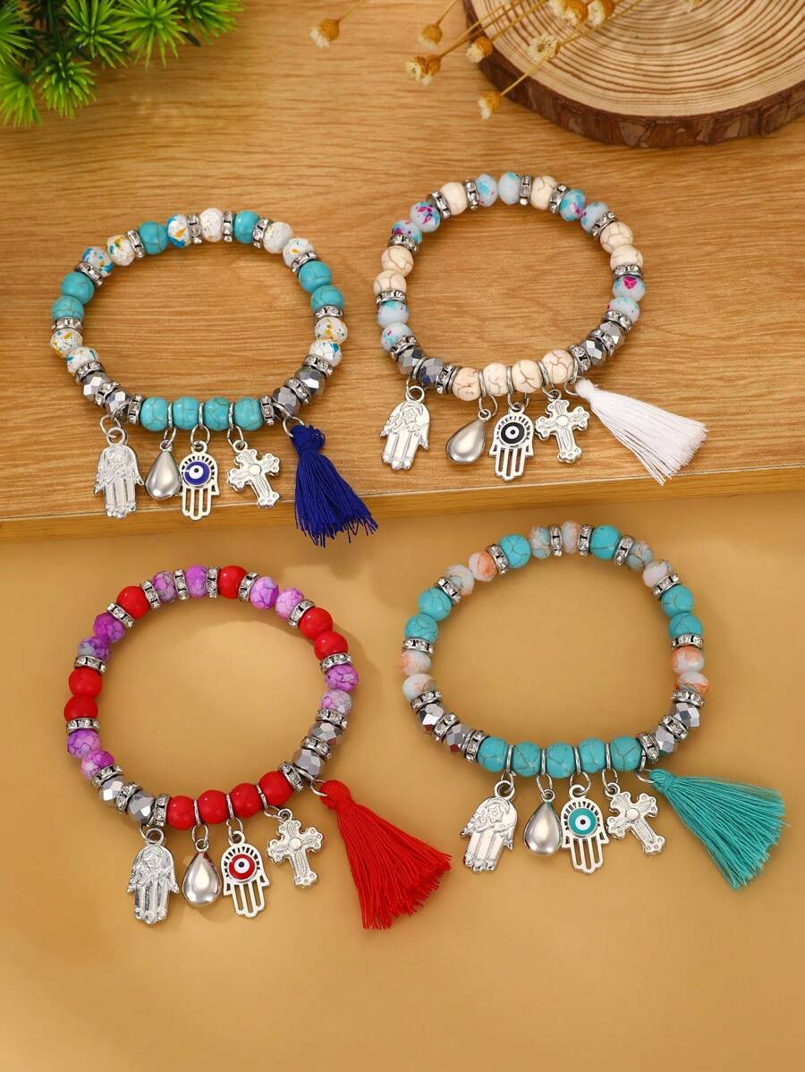 1 Miếng Vintage Bohemian Phong cách Hỗn hợp Đá cườm Tua Vòng tay Đối với phụ nữ - hạt - Xem 1