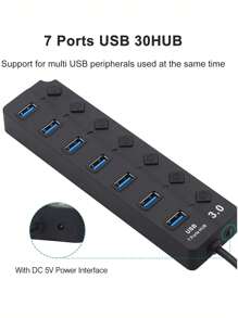 4或7口usb Hub擴展器usb3.0/usb2.0 Hub分配器,多7合1口usb開關,輕巧便攜帶燈,適用於電腦,筆記本電腦,手機,閃存盤,滑鼠,讀卡器,鍵盤,遊戲設備,mp3播放器,硬盤驅動器等,pc,book,pro,mini,i,surface Pro手機otg轉接器,打印機,相機,usb扇或任何其他usb外設等等 - 黑色 - 查看 3