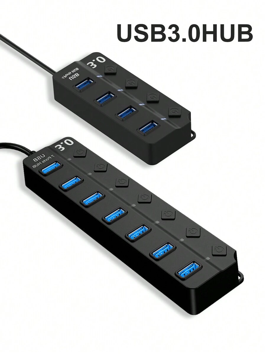 4或7口usb Hub擴展器usb3.0/usb2.0 Hub分配器,多7合1口usb開關,輕巧便攜帶燈,適用於電腦,筆記本電腦,手機,閃存盤,滑鼠,讀卡器,鍵盤,遊戲設備,mp3播放器,硬盤驅動器等,pc,book,pro,mini,i,surface Pro手機otg轉接器,打印機,相機,usb扇或任何其他usb外設等等 - 黑色 - 查看 1