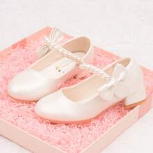 Girls' White High Heels, Princess Style Spring & Autumn Leather Shoes, Children's Dress Shoes