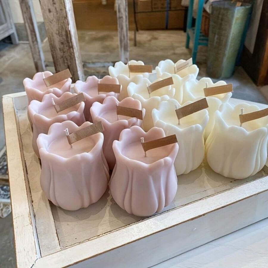 1 件 3D 树脂蜡烛模具郁金香花蜡烛模具、香薰石膏模具、肥皂模具、粘土家居装饰卡通动物树脂模具 - 白色 - 查看 1