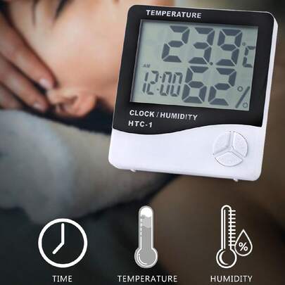 HMQ beauty Termómetro electrónico higrómetro medidor de temperatura y humedad digital LCD ajustable para estación meteorológica interior con herramienta de extensión de pestañas