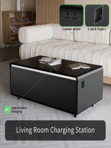 Smart Coffee Table, Coffee Table With Built In Fridge, Living Room Table With Touch Control Panel, Smart Refrigerator Table With Power Socket, 15W Cordless Charging Smart Table Black - Black - View 9