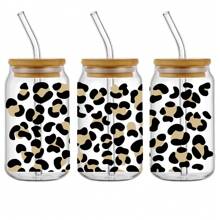 4pcs CHEETAH PRINT Leopard Pattern Cool Design UV DTF Cup Wraps Transfer Stickers, Waterproof High Quality Diy Crystal Stickers For 16 OZ Libbey Glass Cup Bottle, Diy Transfer Crystal Stickers Scratch Resistant Packaging Glass Bottles Jars(11x24cm) 4.3inx9.4in - Multicolor - View 5