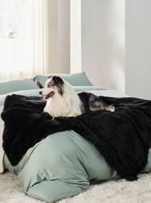 Waterproof Dog Blankets For Dogs - Calming Cat Blanket For Couch Protector Washable, Long Fau X Fur Pet Blanket For Puppy, Reversible Furniture Protection - 黑色 - 查看 5