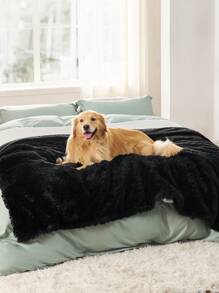 Waterproof Dog Blankets For Dogs - Calming Cat Blanket For Couch Protector Washable, Long Fau X Fur Pet Blanket For Puppy, Reversible Furniture Protection - 黑色 - 查看 1
