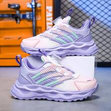 女童休閒旋轉扣運動鞋,透氣網眼運動休閒鞋適用於戶外旅遊和跑步 - 紫色 - 查看 6