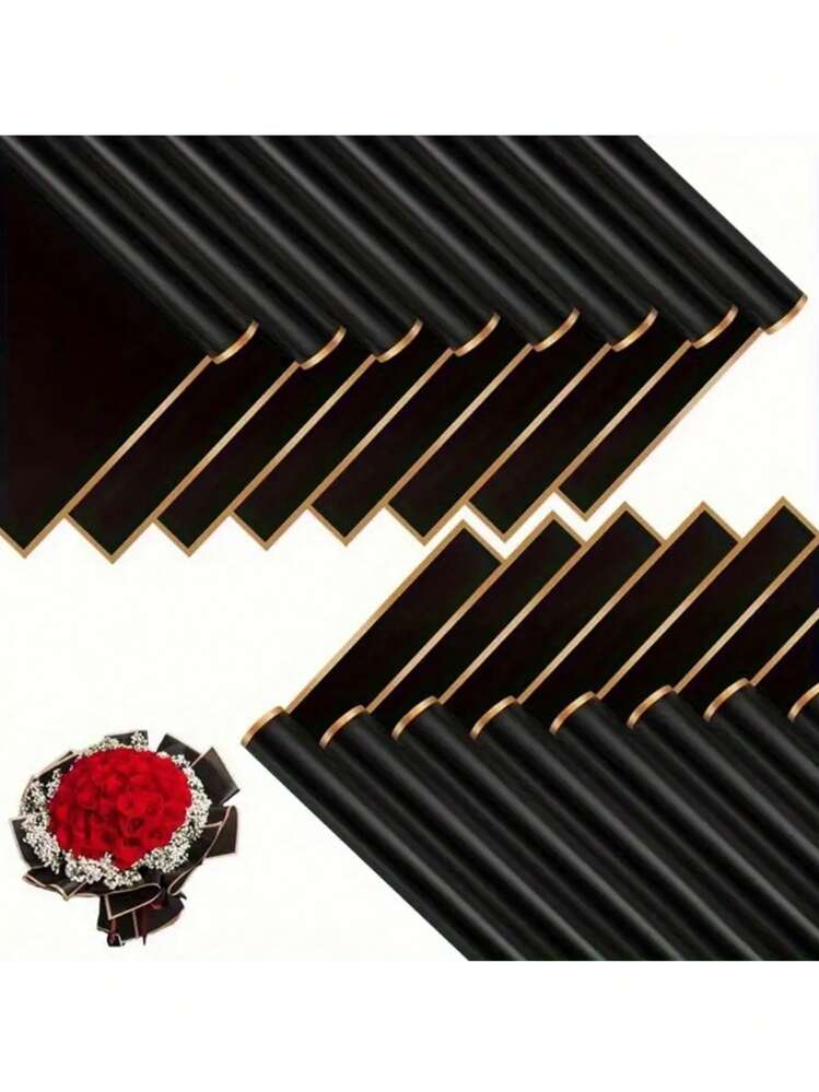 20pcs Black Floral Gift Wrapping Paper, Back To School Valentine Day - Black - View 1