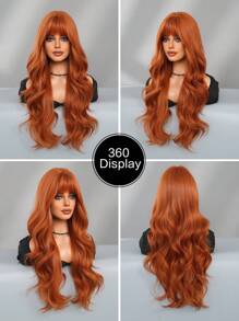 7JHH WIGS Tóc giả màu cam phong 28 inch cho phụ nữ, Tóc giả dài gợn sóng tuyệt đẹp có mái, Tóc sợi tổng hợp mềm mại tự nhiên chịu nhiệt, Tóc giả xoăn đẹp hoàn toàn bằng máy cho bé gái hàng ngày, Trang phục dự tiệc âm nhạc đường phố, Cosplay Anime hoặc sử dụng trang phục - trái cam - Xem 7