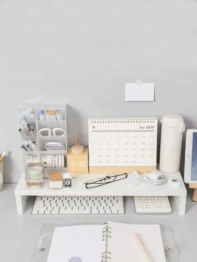 1 Pieza Elevador De Escritorio De Ordenador De Madera De Una Sola Capa, Estantes De Almacenamiento Para Oficina En Blanco Con Cajones, Monitor De Escritorio Multifuncional Con Base Tipo Cajón. Soporte De Monitor De Madera Con Almacenamiento Para Escritorio, Soporte Elevador De Escritorio Para El Hogar Y La Oficina, Soporte Para Ordenador Portátil.