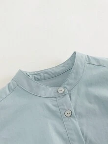 MARC&JANIE Young Girl French Style Stand Collar Lantern Sleeved Shirt, Spring