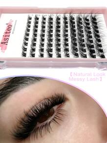Asiteo 90 Pcs DIY Lash Segmented Natural Look Faux Mink Lashes Fluffy Messy 3D Cluster D Curl Lashes Mix Individual Eyelashes Extensions - 彩色 - 查看 2