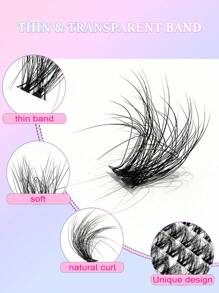 Asiteo 90 Pcs DIY Lash Segmented Natural Look Faux Mink Lashes Fluffy Messy 3D Cluster D Curl Lashes Mix Individual Eyelashes Extensions - 彩色 - 查看 4