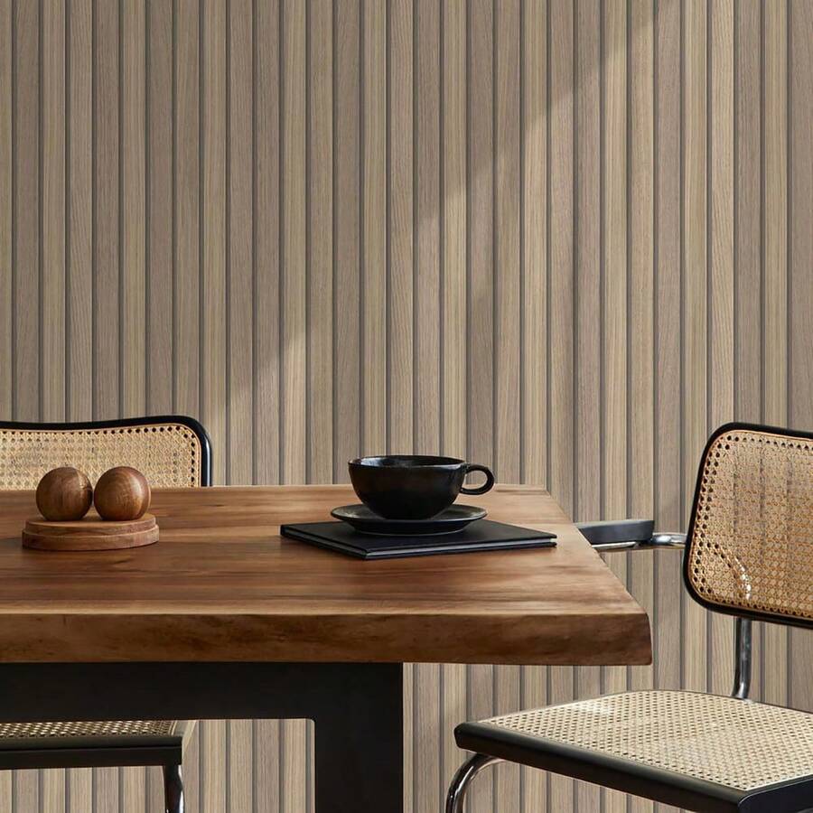 Fresco Natural Wooden Slats Panelled Wallpaper - Brown - View 1