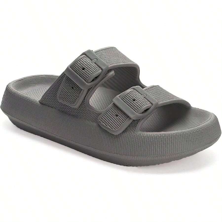 Haute Edition Women's Two Buckle Foam Pillow Cloud Slides - 灰色 - 查看 1