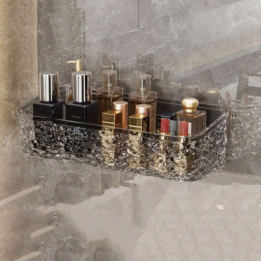 1 Pièce Rack De Rangement De Salle De Bain À Motif De Glacier; Lavabo Sans Perforation Monté Sur Le Mur; Organisateur De Dessus De Table De Lavabo