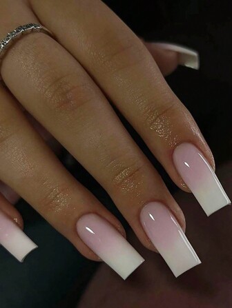 24pcs Premium French Nail Tips In Pink & Milk White Ombre Gradient Style; Includes 1pc Jelly Glue & 1pc Nail Filing Stick Press On Nails Nail Supplies