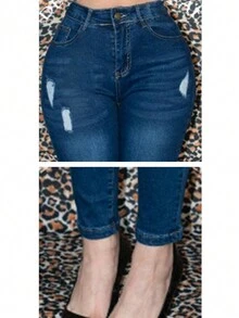 Women's Denim Skinny Jeans, Casual Jeans, Sexy Slimming Figure, Suitable For Daily Wear - 藍色 - 查看 3