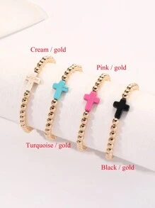 1件女士黑色玛瑙串珠绿松石十字架吊坠手链 - Bracelet - 查看 1