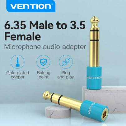 1 pieza Adaptador de audio Vention de 6,35 mm macho a 3,5 mm hembra, Convertidor de 3,5 mm a 6,35 mm, de alta calidad para auriculares, auriculares, teléfono, portátil, altavoz, micrófono