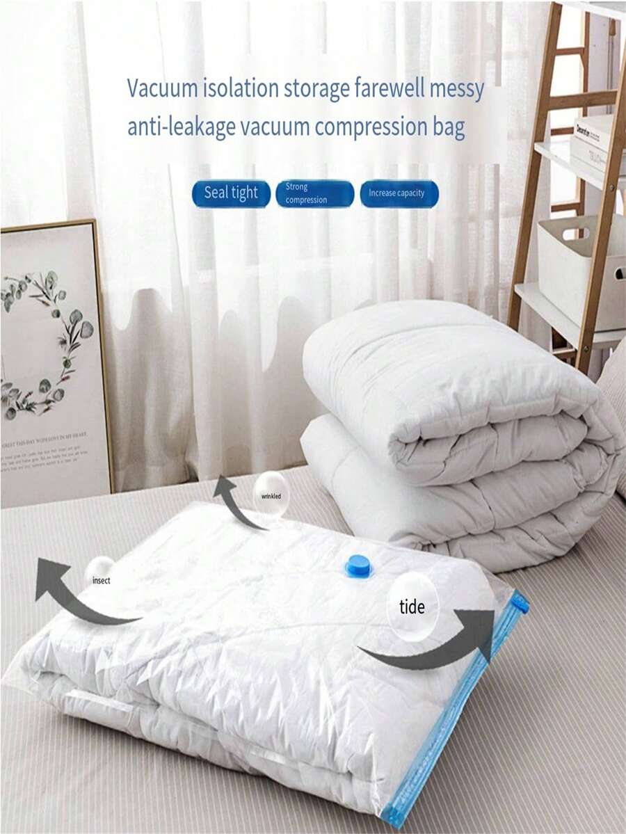 1pc Transparent Vacuum Compressed Bag For Storage Of Down Quilt, Clothing Or Other Items - White - View 1